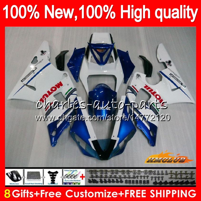 

Body For YAMAHA YZF R6 R 6 YZF600 YZFR6 98 99 00 01 02 58HC.73 YZF 600 YZF-600 YZF-R6 1998 1999 2000 2001 2002 Full Fairing kit white blue, No. 1