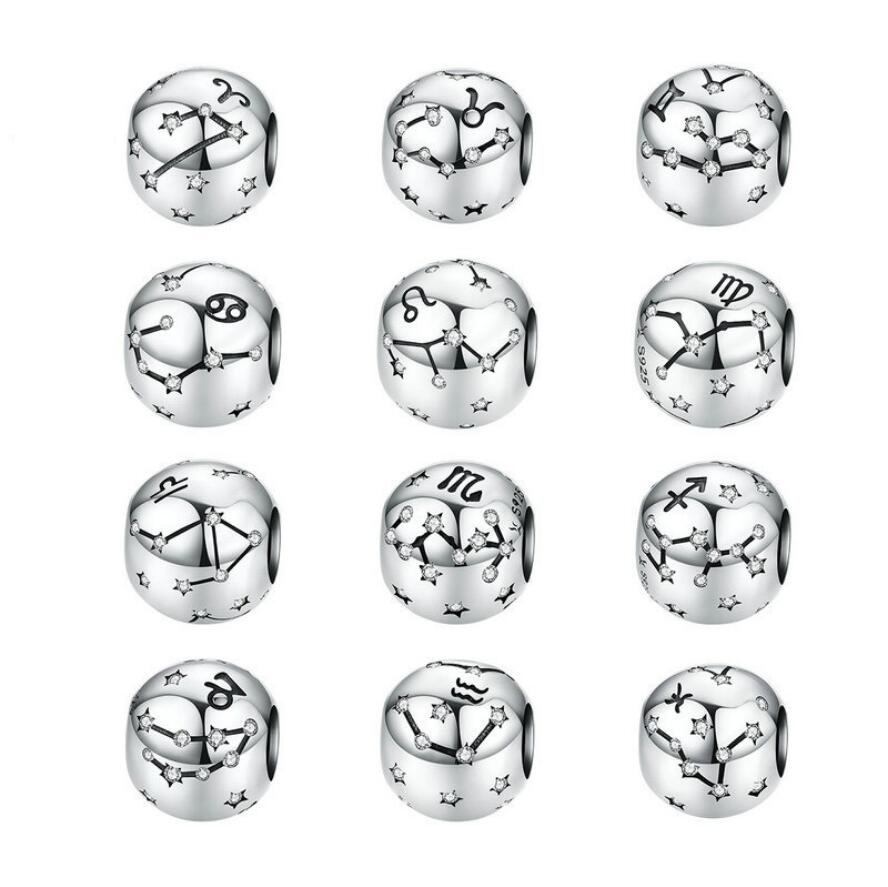

925 Sterling Silver Beads for Bracelets Necklaces Making Zodiac Signs European Style DIY Beaded Bracelet Jewelry Accessories