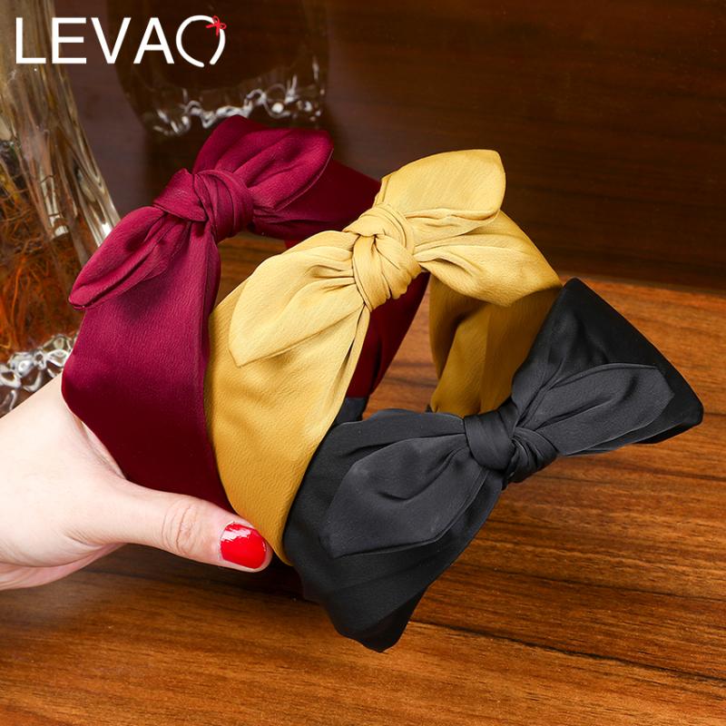 

Levao Cute Bowknot Hairband Women Solid Color Knotted Hair Bows Headband Satin Wide Hair Band Hoop for Girls Accessories