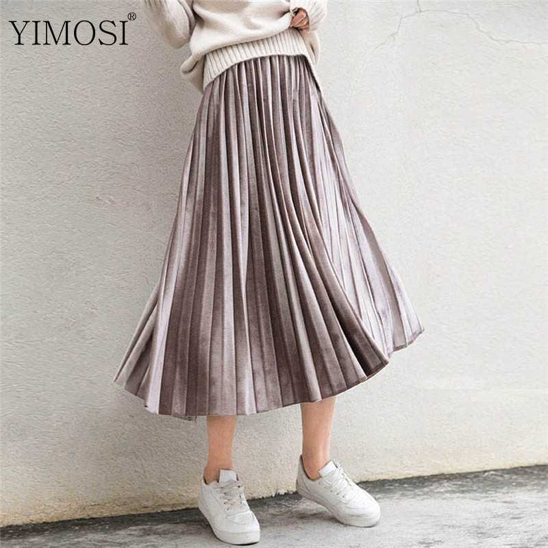 

New 2019 Autumn Winter High Waisted Skinny Female Velvet Skirt Lady Elascity Pleated Skirt Casual Midi Party Plus Size, Xj801army green