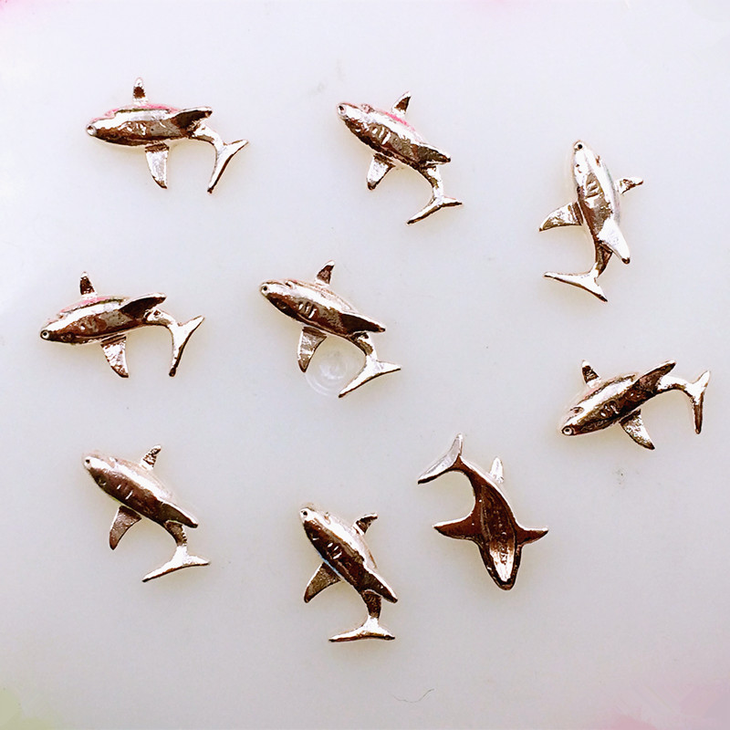 

10Pcs/Lot 7*10mm Rose Gold Whale Punk Style Metal Alloy Nail Art Decorations 3D DIY Nail Stickers Jewelry Charms