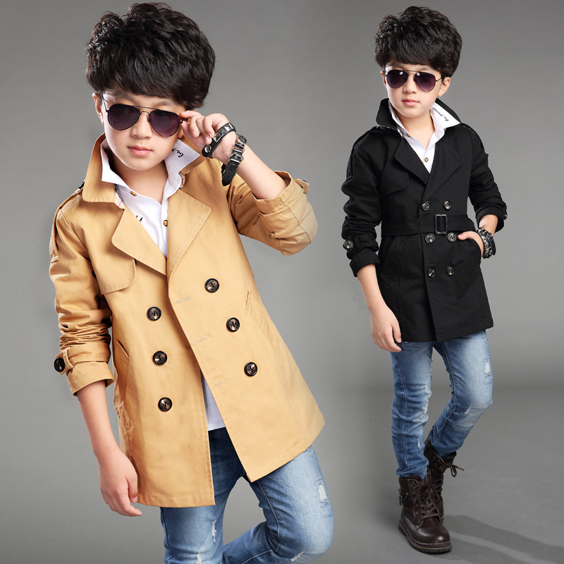 

Autumn Boys Trench Double-breasted Coat and Long Sections Windbreaker Kids Jacket Baby Outerwear 5-16 Years, Red