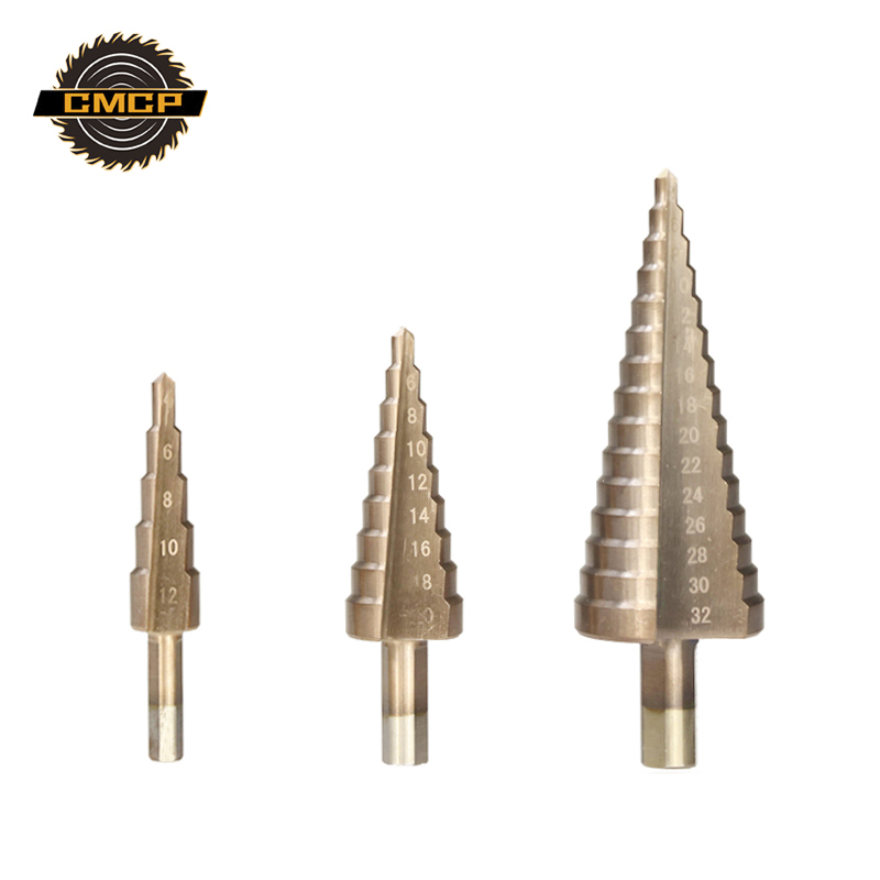

TiCN Coated Step Drill Bit Set HSS Straight Grooved Core Drill Bit Triangle Shank Step Cone Metal/Wood Hole Cutter