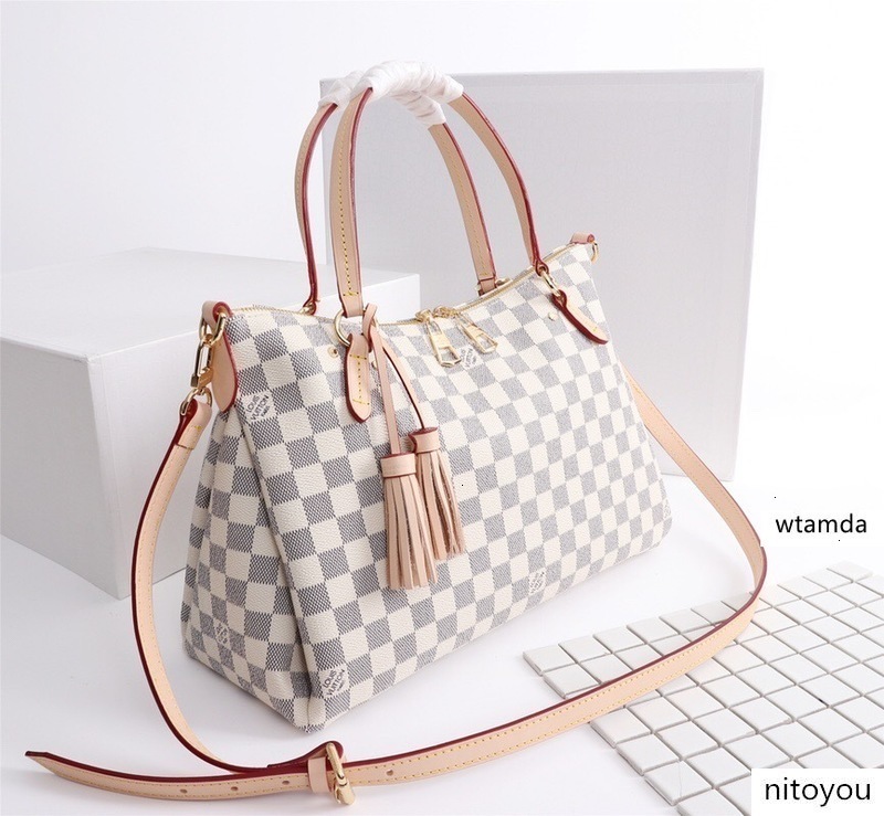 

2020 best quality letter genuine Leather women handbag classic lattice key card message bag women bag N40022 35-24-14cm 01, Silver