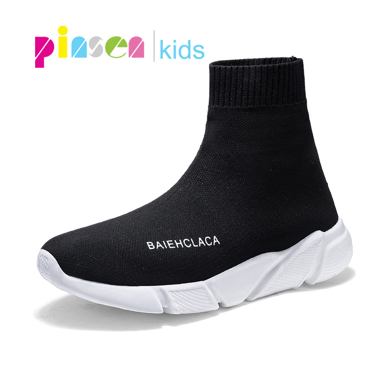 

Pinsen Children For Girls Boys Kids Sneakers Lightweight Mesh Breathable Child Socks Boy Casual Shoes Hot Ins Y190525, Black white