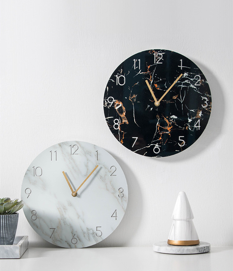 

11" Nordic Wall Clock Imitation Marble Texture Round Wall Clock Personality Silent Art Clocks Creative Living Room Fashion Decor