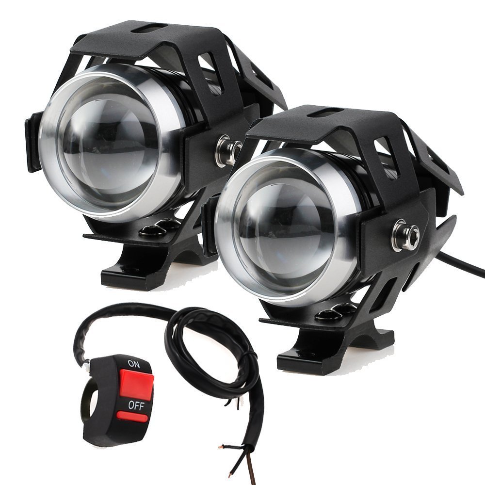 

125W Motorcycle Headlights with Switch Motorbike Auxiliary Spotlight U5 LED Motor Driving Strobe Flashing DRL Lights for ATV UTV Trucks