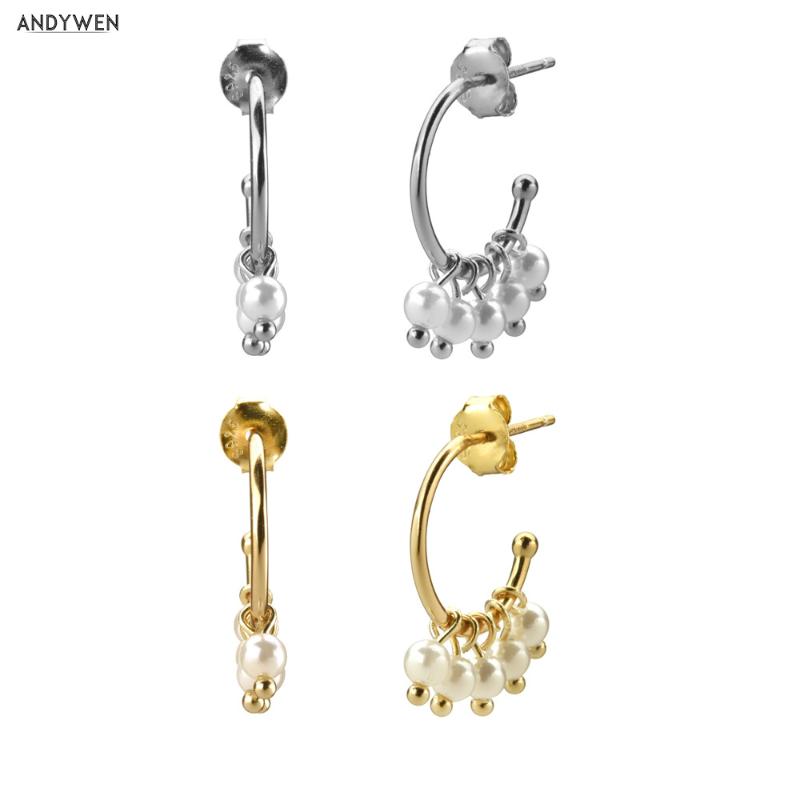 

Dangle & Chandelier ANDYWEN 925 Sterling Silver Big Pearl Drop Earring 5pcs Mini Circle Pendiente Round Loops Women Fashion Jewelry