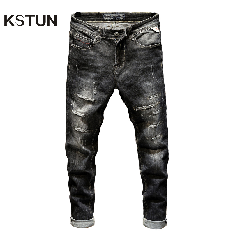 

KSTUN Ripped Jeans for Men Slim Fit Stretch Fashion High Street Style Male Denim Pants Frayed Destroyed Vintage Mens Punk Jeans, Picture color