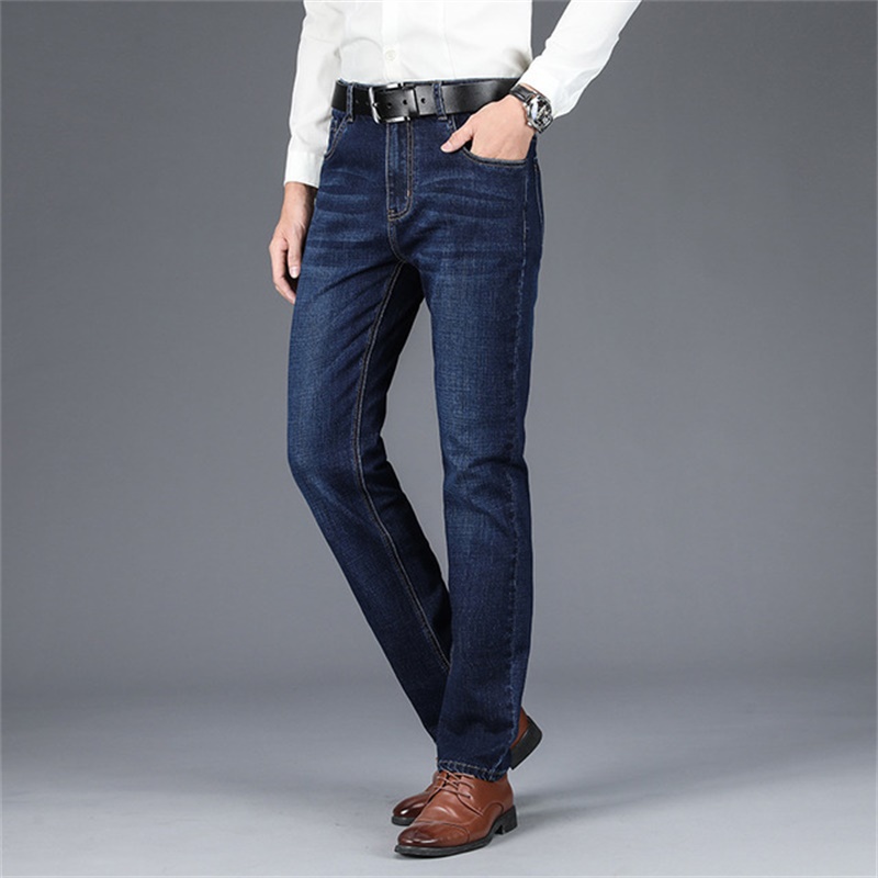

Free Shipping New Spring 2020 Men's High Waist Straight Jeans Stretch Casual Loose Jeans, Dark blue