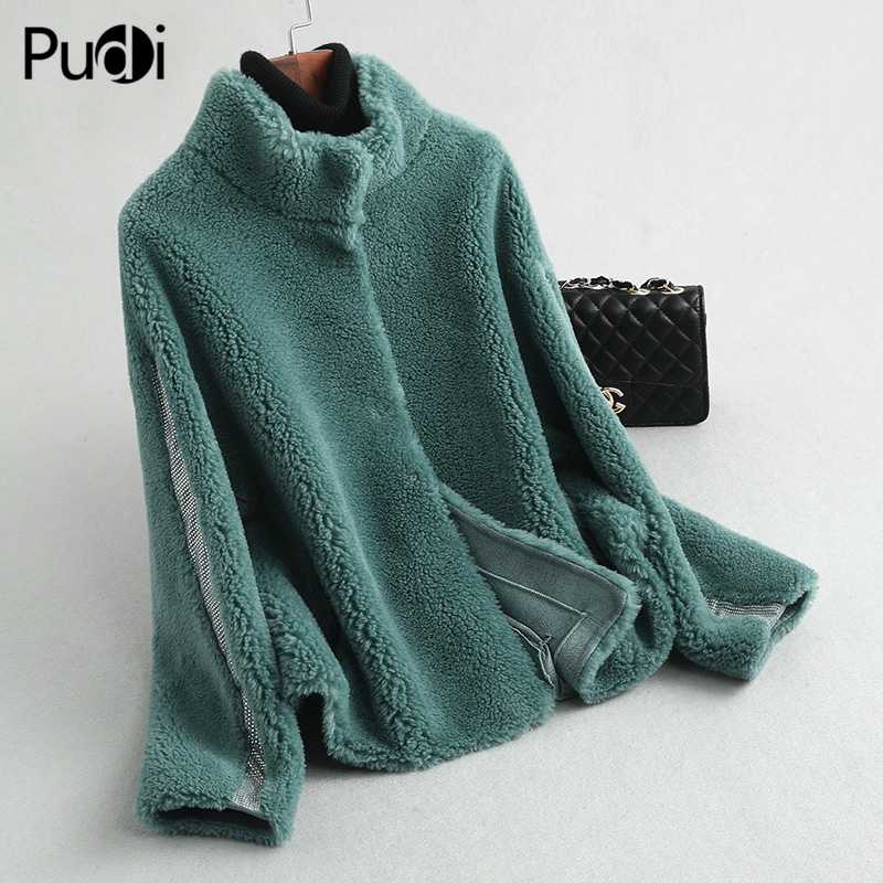 

PUDI A59392 women winter short genuine wool fur coat winter warm lady Real fur coat jacket overcoat, Green