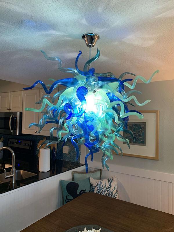 French Style Blue Chandeliers Hand Blown Glass Pendant Lighting Beautiful Murano Art Glass Chandelier for House Deco-image-524611568