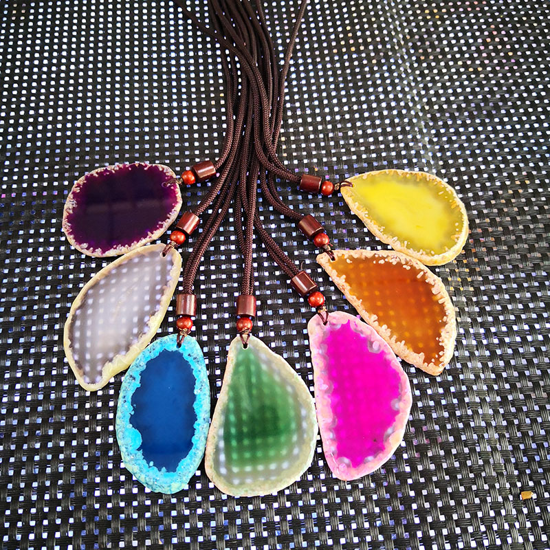 

Other Natural Agate Slice Crystal Tablets Charm Women Necklace Piece Stone Colorful Pendant Jewelry
