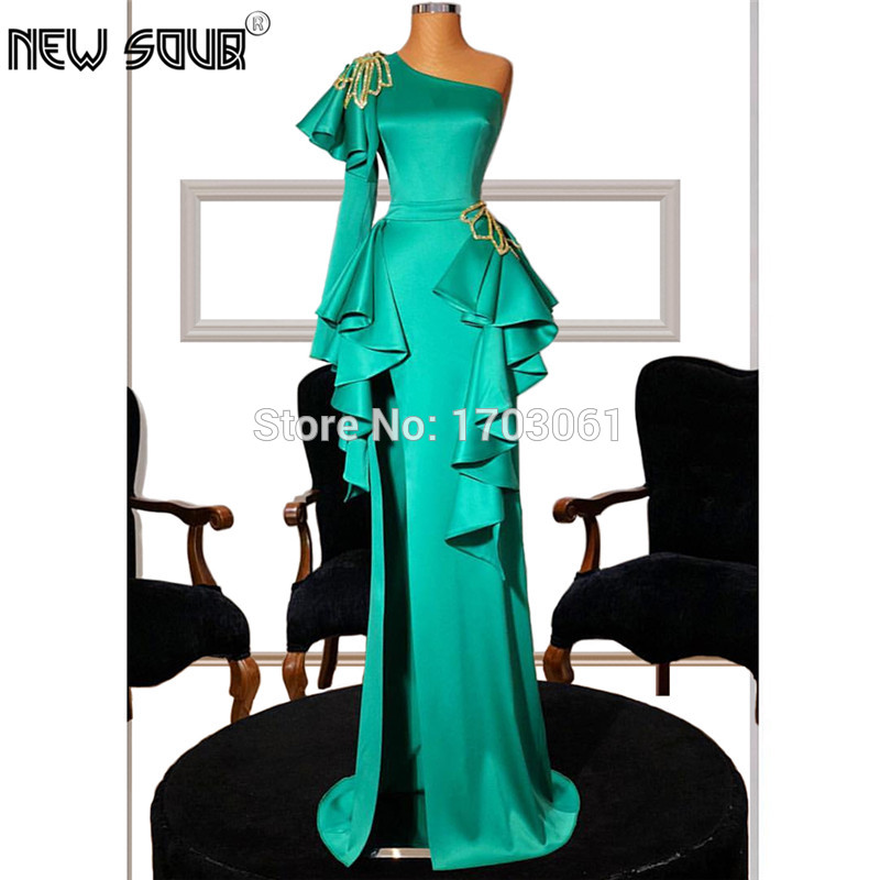 

Custom Made 2019 One Shoulder Evening Dresses For Celebrity Couture African Beading Green Prom Party Dress Saudi Arabic Gowns, Red