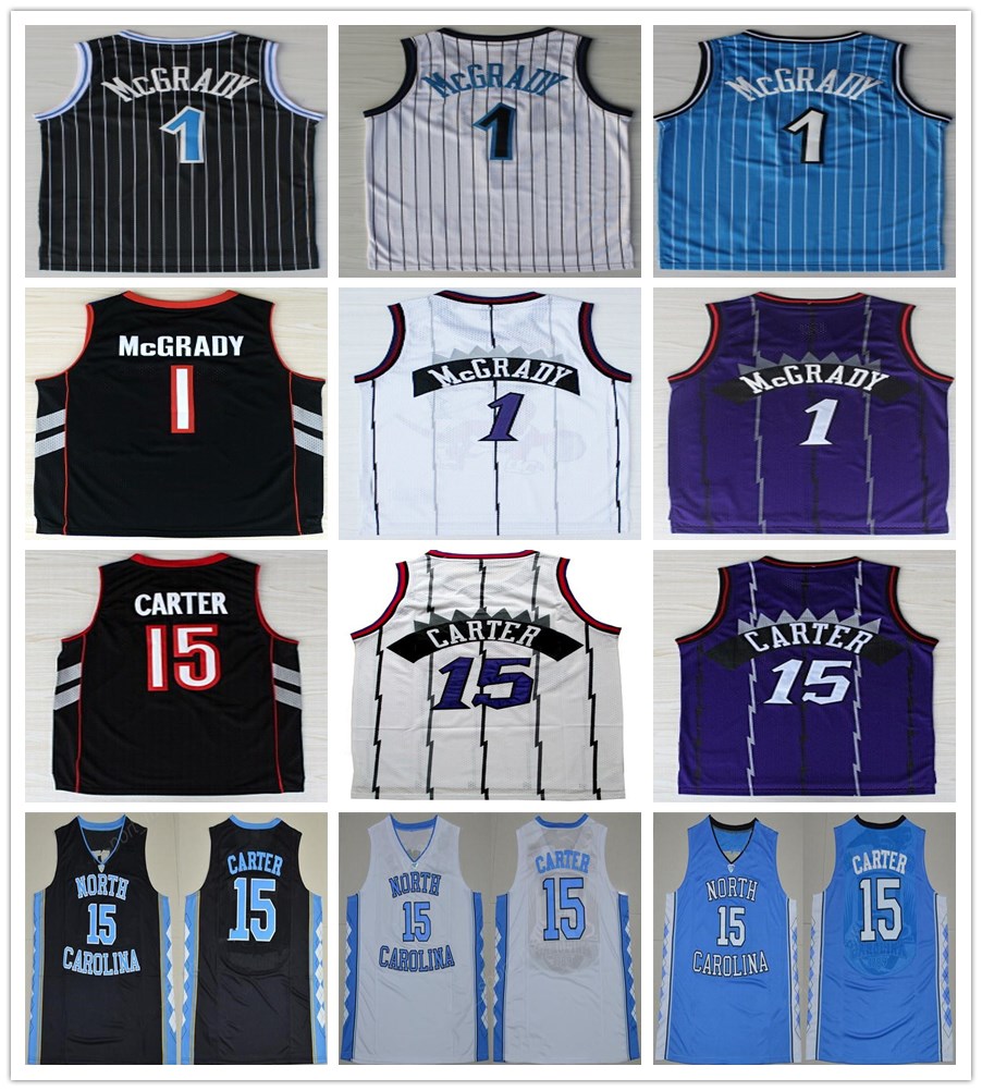 

College Basketball Tracy 1 McGrady Jersey Retro Blue White Black Purple Vince 15 Carter Jerseys North Carolina Tar Heels High School Shirts