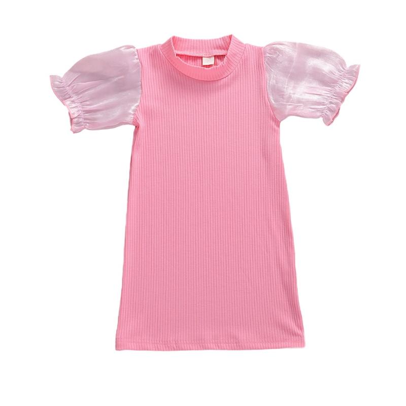 

1-6Years Kid Baby Girls Dress Purple/Pink Puff Short Sleeve Party Straight Dress Kids Cotton Clothes Sundress