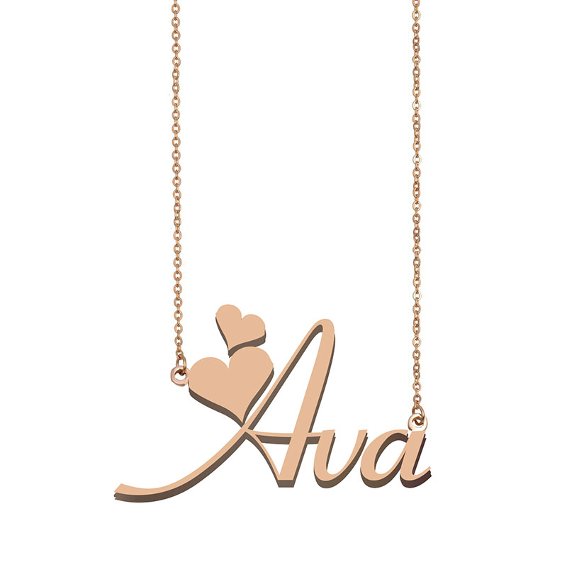 Ava Name Necklace Pendant for Women Girlfriend Gifts Custom Nameplate Children Best Friends Jewelry 18k Gold Plated Stainless Steel Pendant-image-524840456