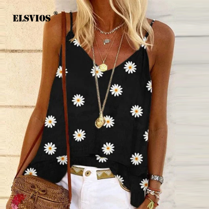 

Women Daisy Print Patchwork Boho Blouse Plus Size 2020 Summer Backless Sleeveless Straps Shirt Spring Casual Beach Tops Blusas, 08 beige white