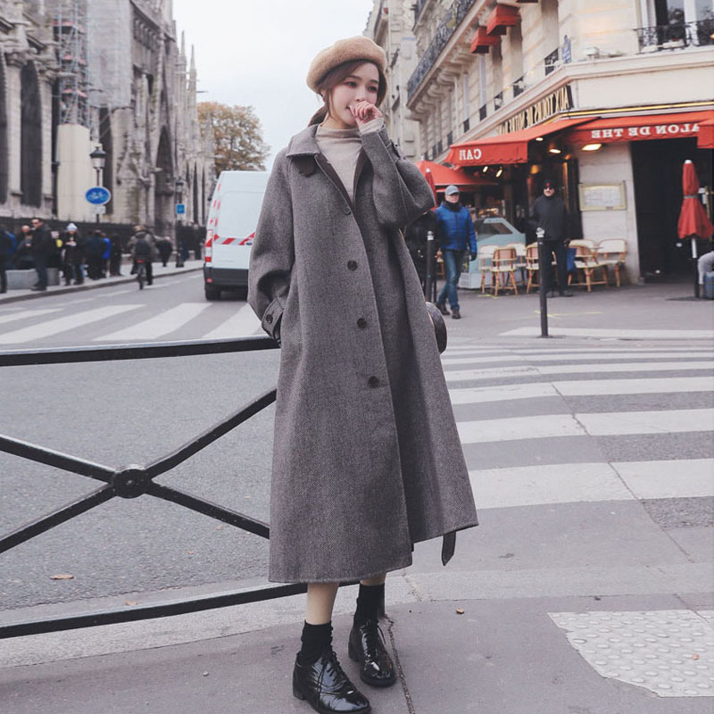 

Plus Size Winter Style New Hepburn Style Temperament Woolen Coat Long Over The Knee Female Woolen Coat, Khaki