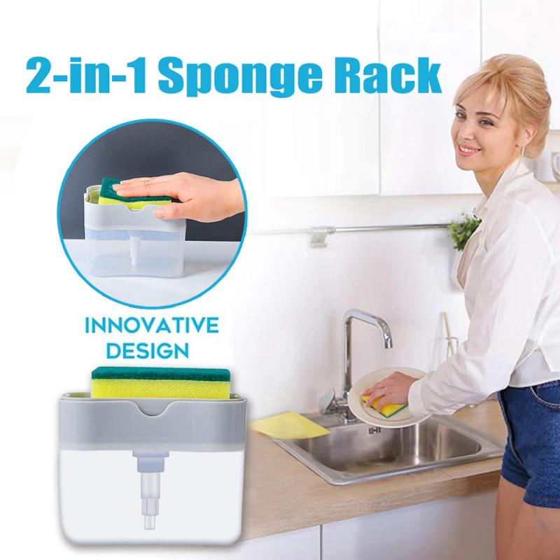 

2in1 Liquid Soap Dispenser Set With Sponge Kitchen Cleaning Tools With Sponge Holder Case Soap Dispenser Pump For Dish Washing