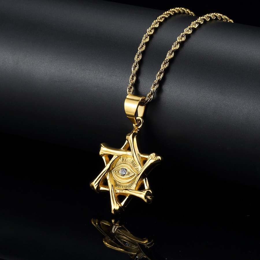 

Fashion Mens Iced Out Hip Hop Bling Chains Jewelry Evil Eye Pendant Necklaces 18K Gold Plated Stainless Steel Rhinestone Design Necklace For Men Gift