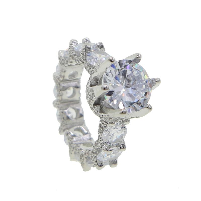 

2020 new big pear shape accent stone silver color pricess cut full cz band wedding engagment Round cz rings for women