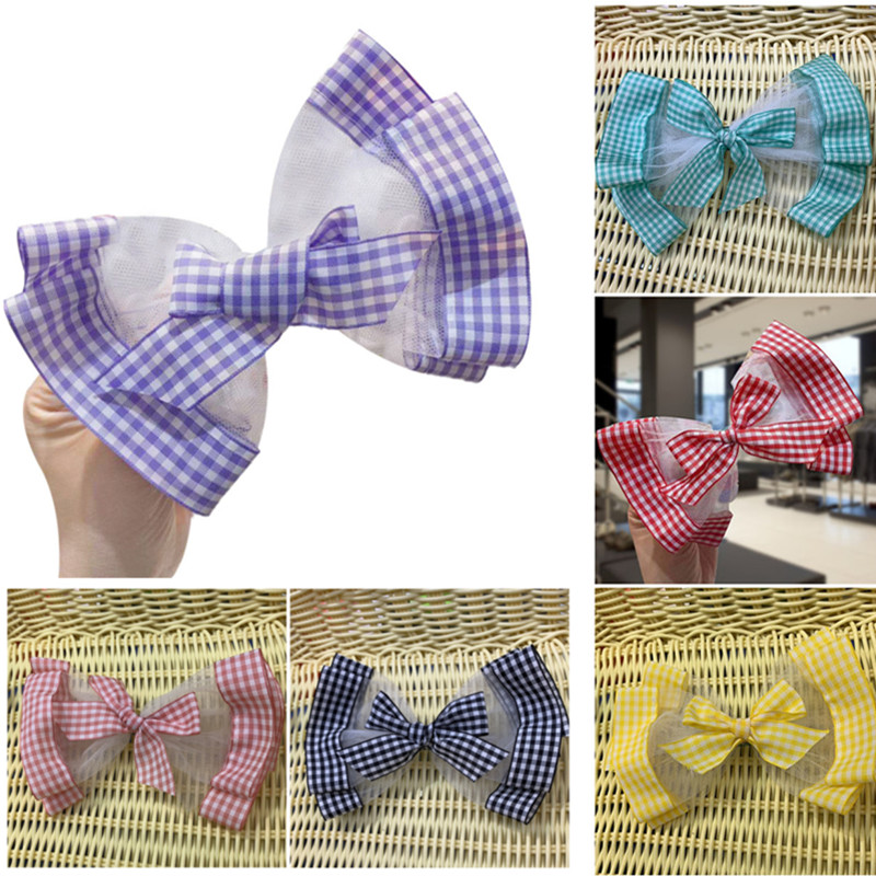 

6pcs/lot New Arrival Bow Hairpin Double Layer Gauze Pattern Bow Girls Children Side Clip Press Clip Hair Accessories Headdress, Red