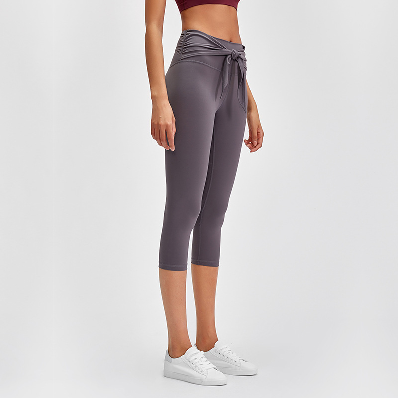 

Urbanica Women Front Tie Solid Color Non-Full Length Leggings Colors Running Pants Formfitting Girls Yoga Pants Sports, Purple