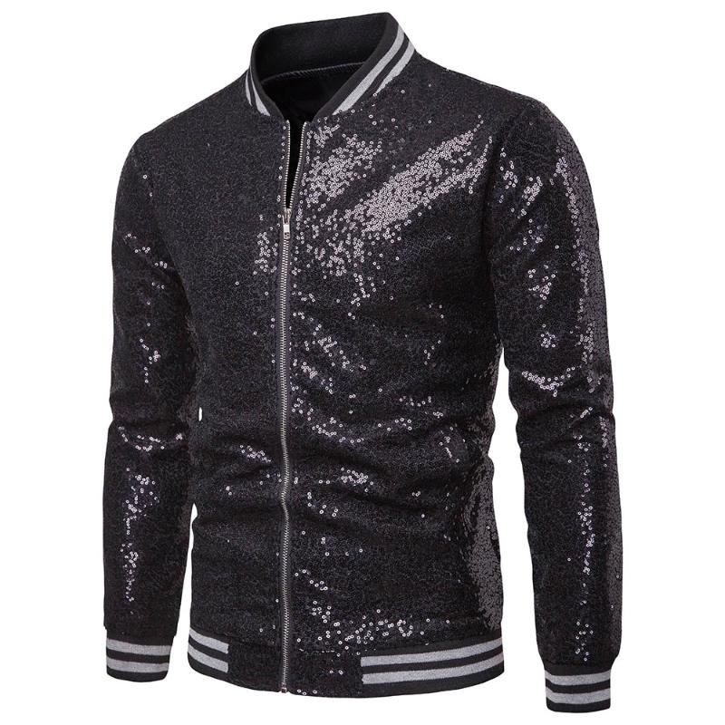 

Fashion Mens One Button Glitter Sequined Blazer Wedding Party Tuxedo Suit Formal Blazers, Black
