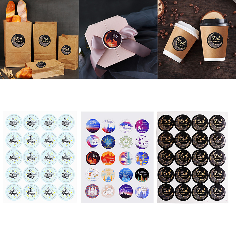 

60/120Pcs Eid Mubarak Paper Sticker Lable Seal Gift Bag Candy Box Sticker Islamic Muslim Ramadan Mubarak Decoration Supplies