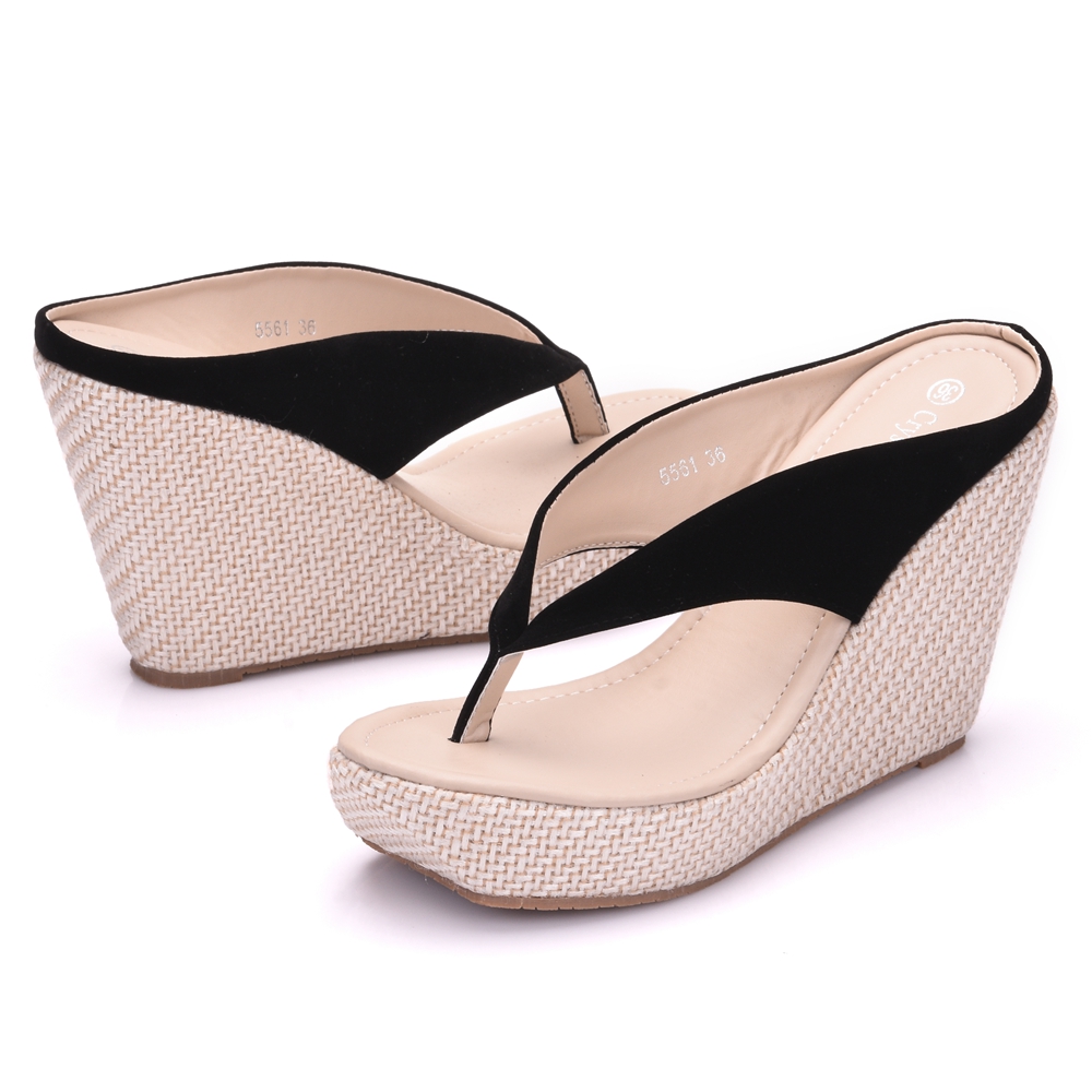 

Hot Sale-oes Beach Women Sandals Bohemia Wedges Flip Flops Lady Slippers Women Summer Style Shoes, Black