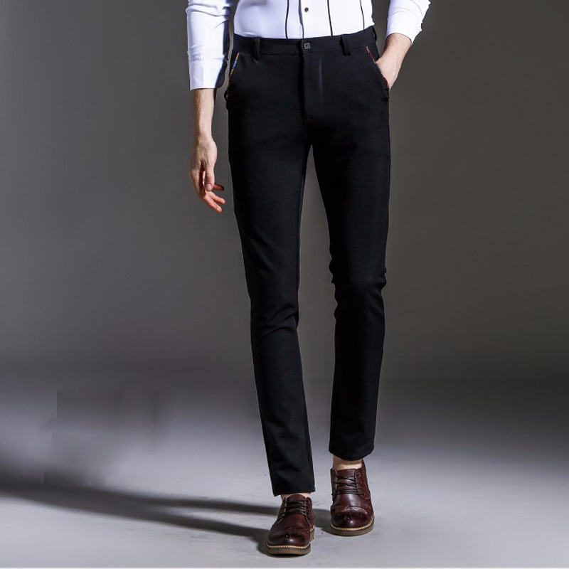 

2019 New Spring Autumn Fashion slim fit Casual Pants Men Straight Dress Men Elastic Business Suit Trousers skinny Pants For Man, Black