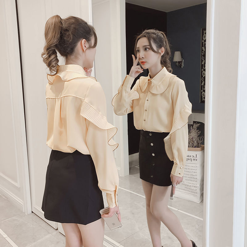 

2020 Celmia Summer Women' Blouse Ruffled Stylish Top Plus Size Sexy Long Sleeve Shirt Female Casual Buttons Sweet Blusas S61, Apricot