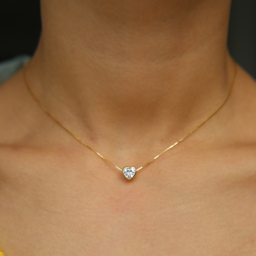 

top quality 925 sterling silver forever love heart big single cz charm pendant necklace dainty jewelry for women lady valentine