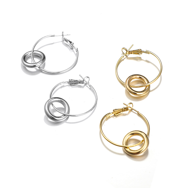 

Fashion Simple Double Round Earrings for Women Steel Gold Color Charm Ear Ring Elegant Jewelry Exquisite Best Gift Pendientes