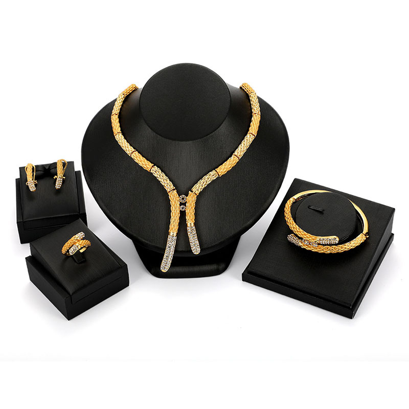 

HC Golden Chain Jewelry Set Nigerian bridal necklace 2019 New Wedding Jewelry Fashion gift for women Dress Decoration F, As pic