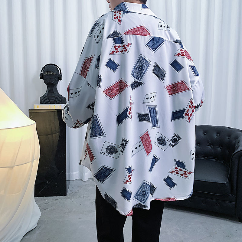 

EWQ / men's wear 2020 spring summer new men's tops personality printed loose long sleeve korean tide shirt large size top 9Y1705, Poker