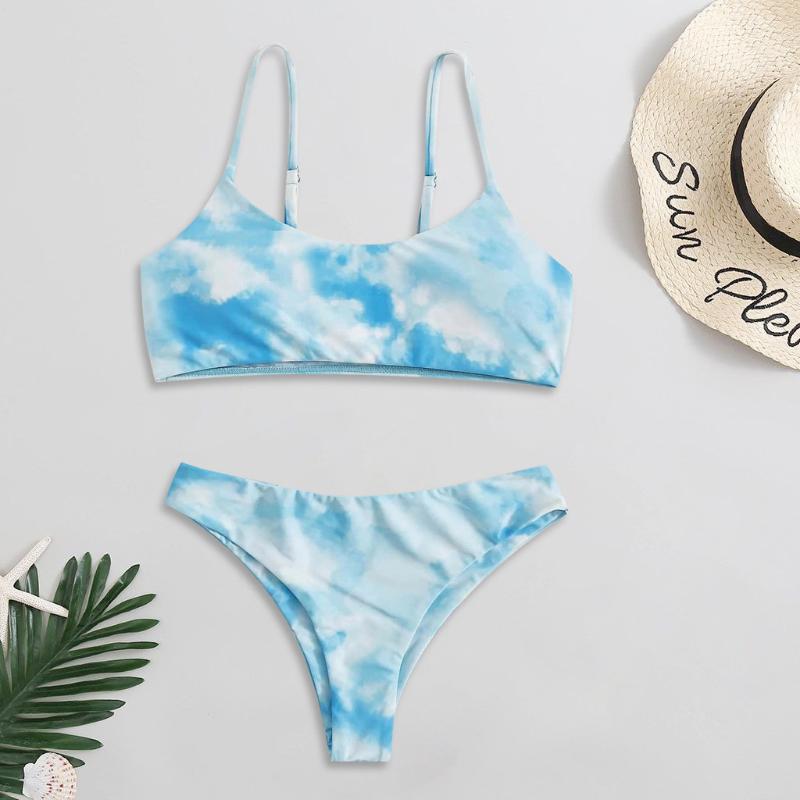 

Women' Sexy Tie-Dye Print Brazilian Bikini Set High Cut Two Piece Beachwear Bikini Set 2020 Summer Swimwear Women Biquini, Blue