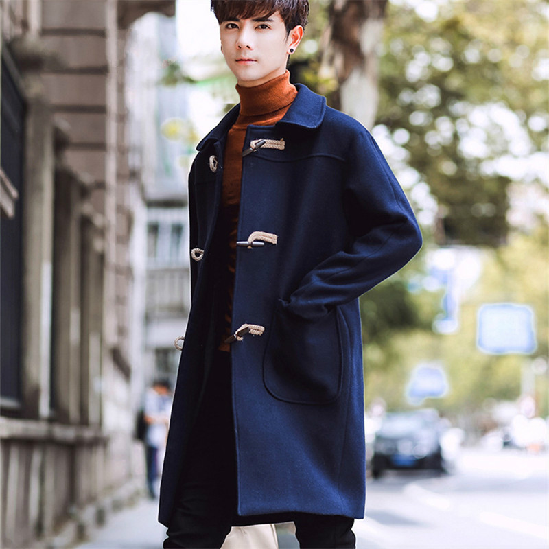 

Men's wool jacket Fall and Winter 2019 New wool windbreaker overcoat fashion in the long Korean version of loose buckle jacket