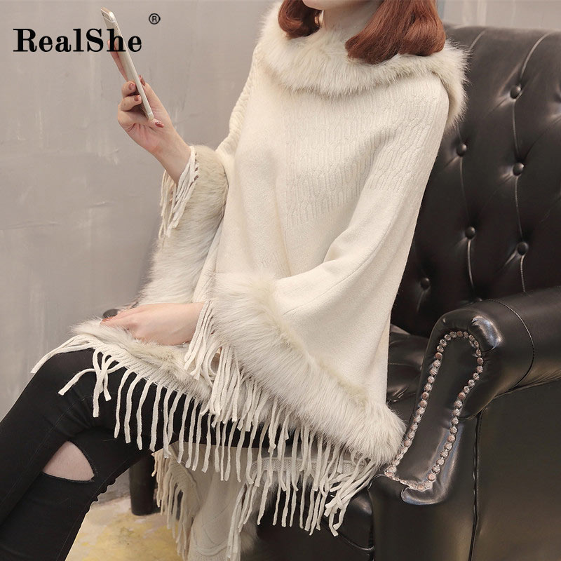 

RealShe 2018 New Winter Women Sweaters Fashion Clock Batwing Sleeve Tassel Pullovers Loose Knitting Sweaters Female Jumper Tops, Beige