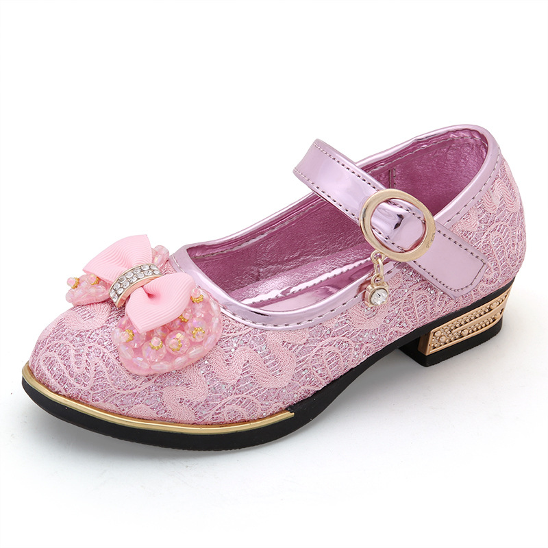 

2020 Girls High Heels Princess Dance Shoes Glitter Leather Butterfly Knot Kids Party Performance Shoes Girls Dress Wedding, Gold