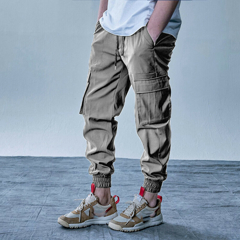 

Hot Fashion Mens Cargo Trousers Casual Trousers Summer Men Sports Gym Pants Slim Fit Running Joggers Long Sweatpants, Black