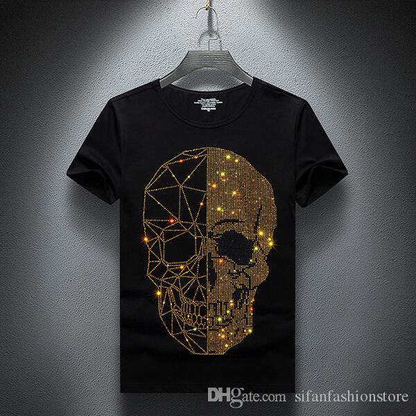 

Summer Top Mens Rhinestones T Shirts Modal Cotton O Neck Short Sleeve Slim Tee Shirt