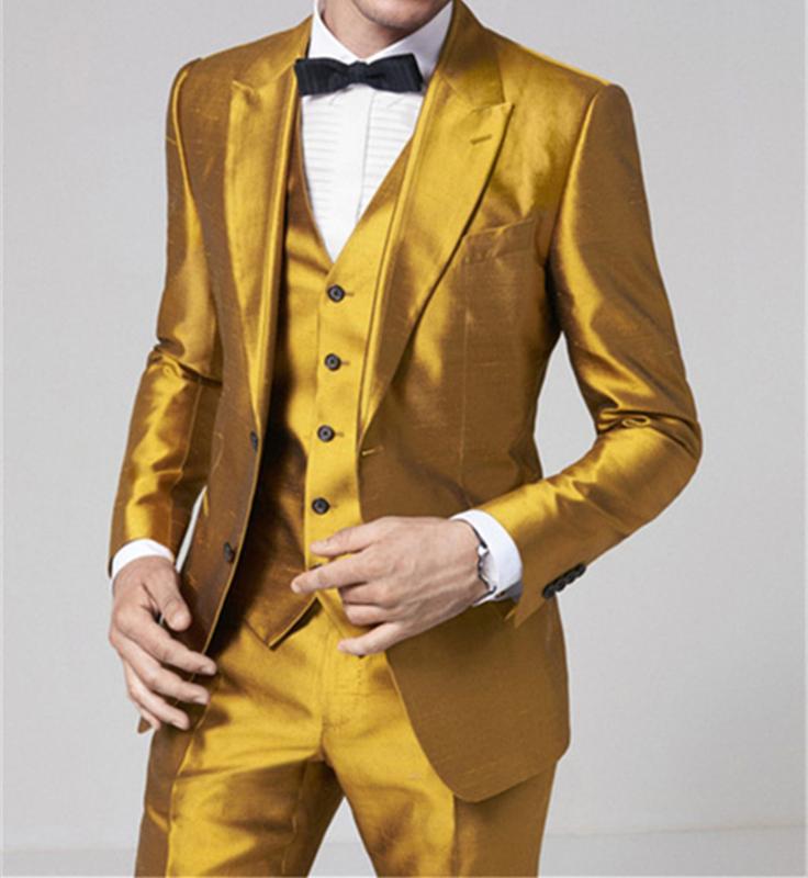 

New Fashion Design Golden 3 Pieces Men's Suit Formal Skinny Suit Blazer Shiny Custom 3 Pieces Jacket Trousers vest A6, Deep purple