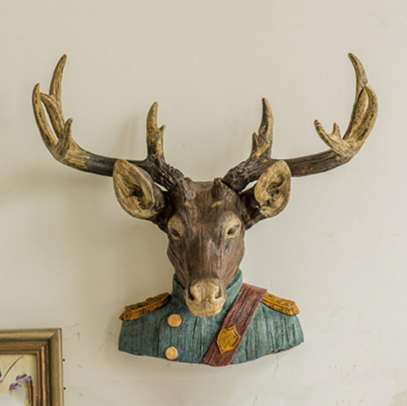 American general rural Other Home Decor coloured drawing or pattern resin deer head hanging creative sitting room adornment on the wall-image-548135977