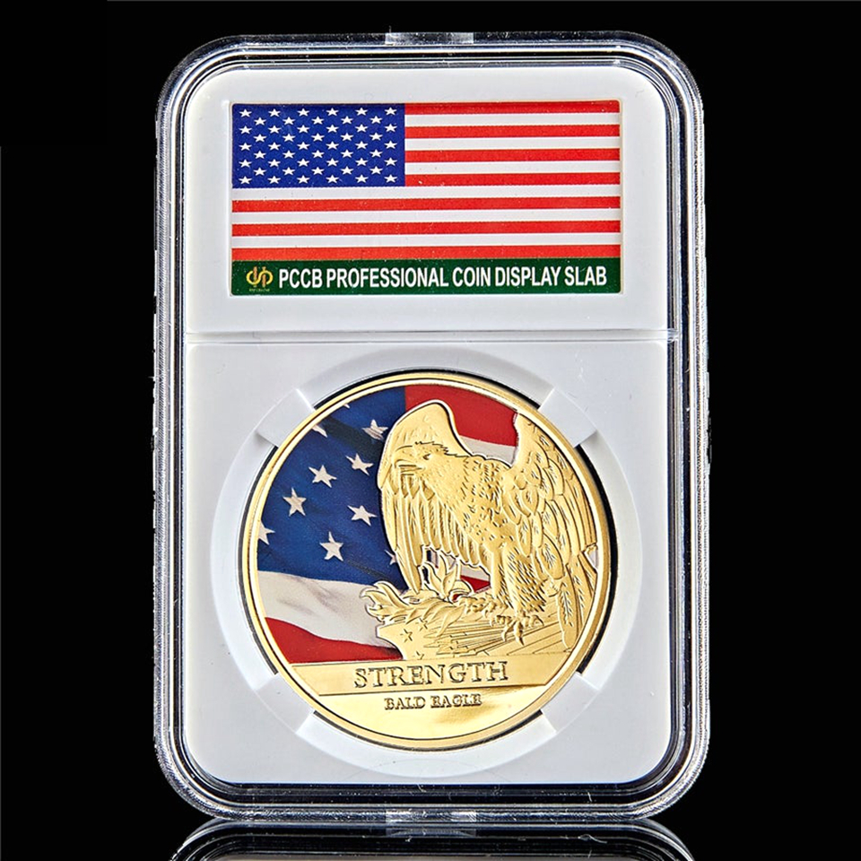 American Civil War Freedom Statue Of Liberty Star Craft Spangled Banner Bald Eagle Strength Gold Plated Souvenir W/Pccb Box-image-522273574
