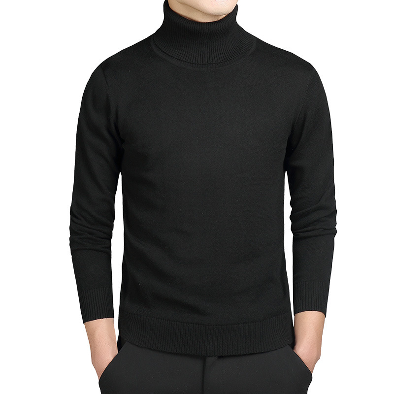 

2020 New Men's Sweater Thin Section High-quality Slim Cotton Fashion High-necked Pullover Men's Sweater Bottoming Shirt, Black