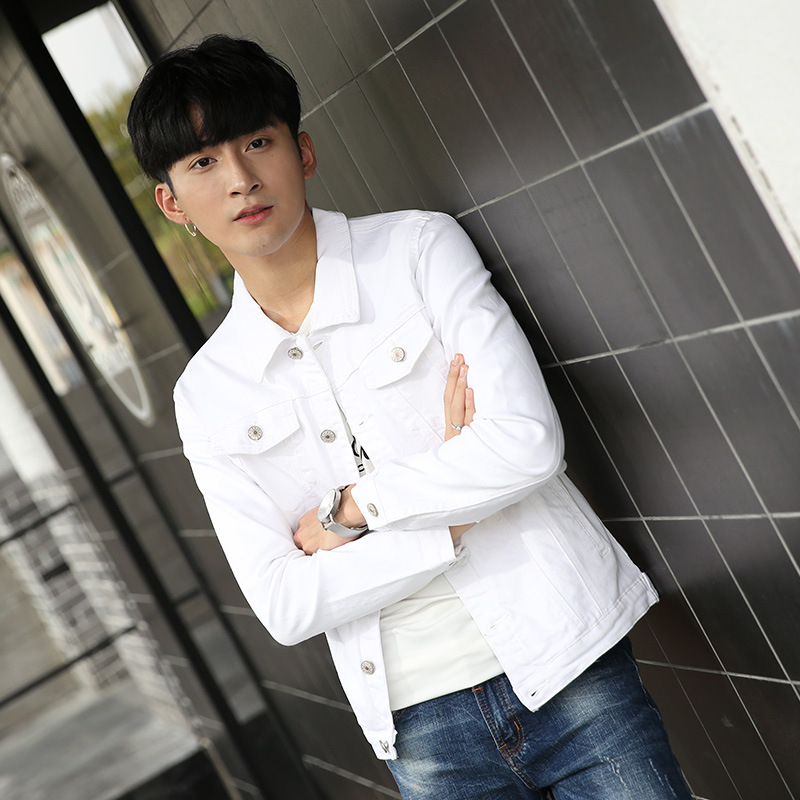 

Spring and Autumn Men's Multi-color Stretch Jacket YouthSelf-cultivation Cotton Long-sleeved Collar Collar Jacket, Black