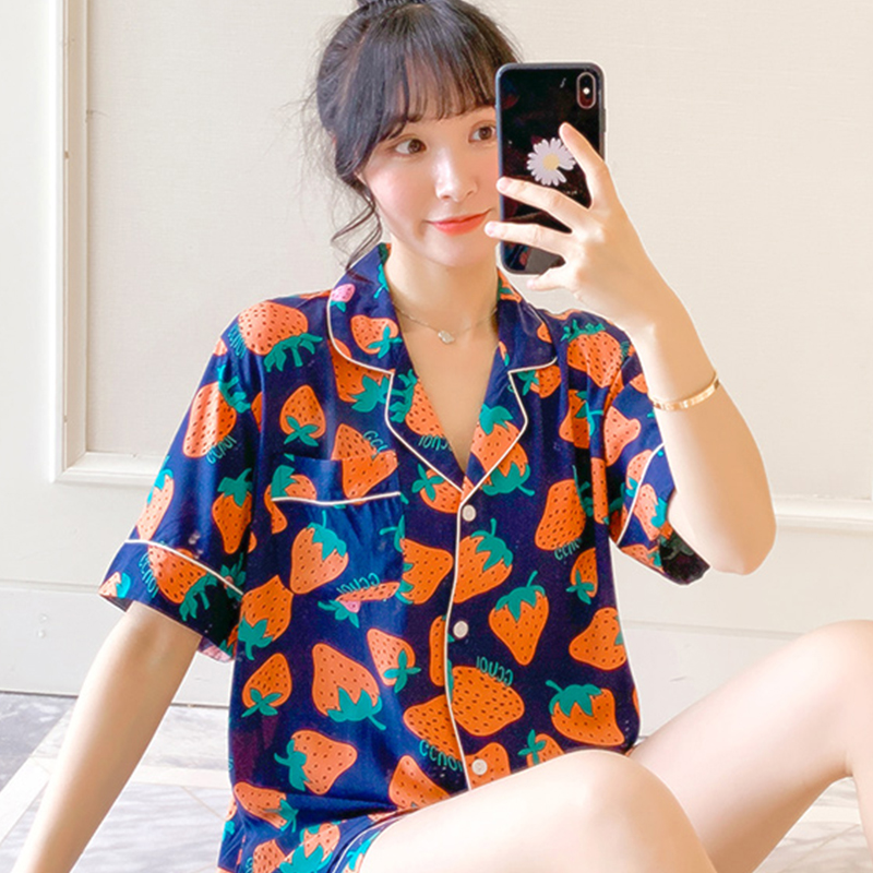 

JULY'S SONG Comfortable Viscose Sleepwear Pajamas Summer Printed Women Shirts And Shorts Lapel Collar Short Sleeve Female Pyjama, Color5