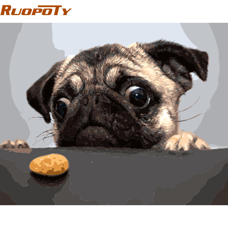 

RUOPOTY Unframe Dog And Cake DIY Painting By Numbers Modern Wall Art Picture Handpainted Oil Painting Unique Gift Home Decor Box